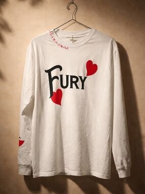 Reigning Fury White Long Sleeve Graphic Tee Hearts "Fury" NWT Size M